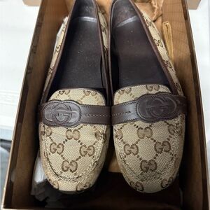 Gucci Gg Canvas Brown Monogram Loafers for Women
